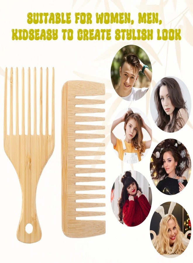 Aeaocvo 2 PCS Wood Hair Pick Wooden Comb Bamboo Wide Tooth Comb, Anti-Static Hair Pick Comb for Curly Hair Detangling & Styling for Men & Women - Image 4